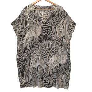 American Living‎ Black White Leaf Print V-Neck Shift Dress Size 16 Short Sleeve